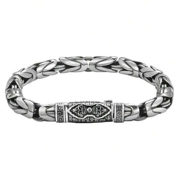 Stainless Steel Chain Link Bracelet, Mantra, Curb Hand Woven Engraved - Picture 4 of 4